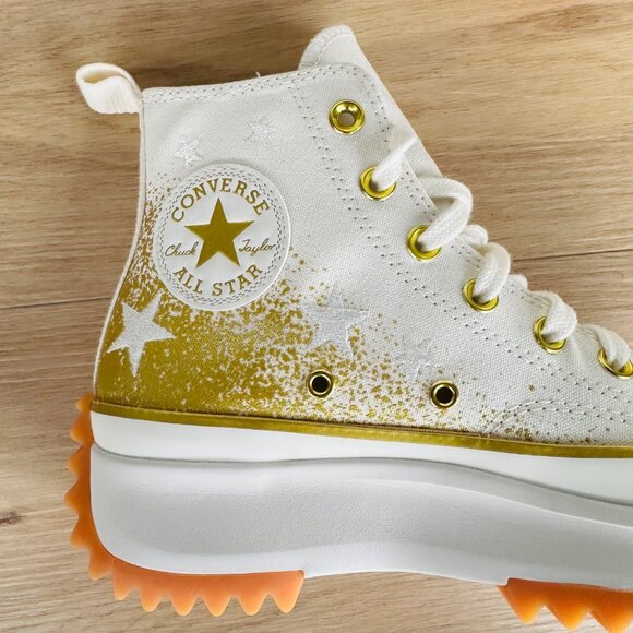 Converse Run Star Hike Hi Men Shoes Sz 6 Gold Embroidered Stars Platform A12900C - Picture 7 of 10
